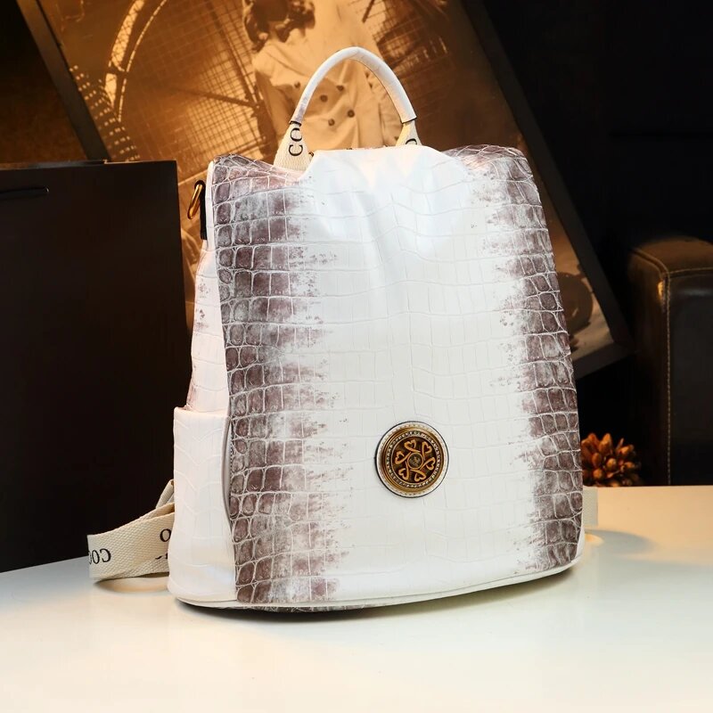 Женский рюкзак из белой кожи крокодила, white, Женский