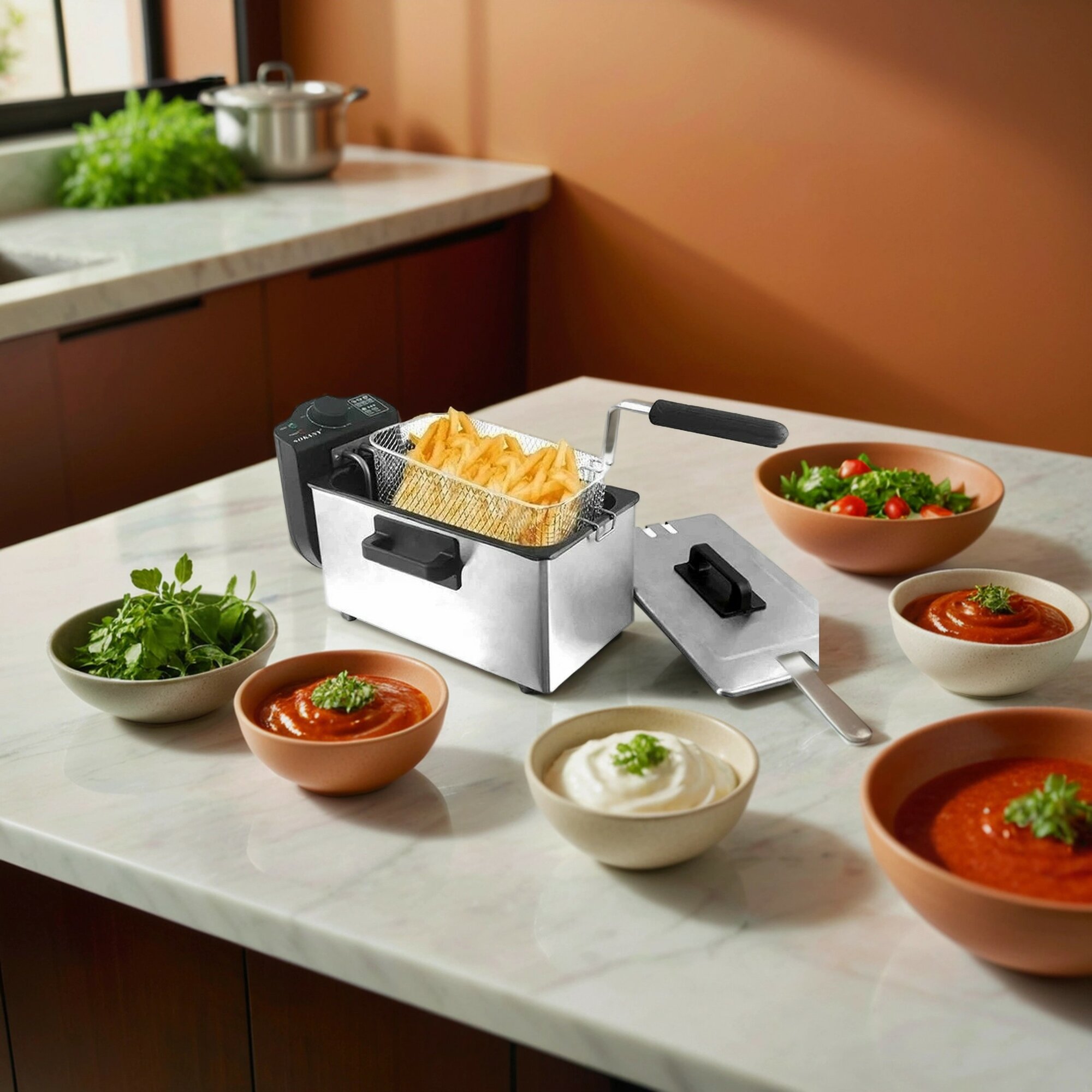 Фритюрница электрическая 3,5л SOKANY WJ-800 со съёмной сеткой