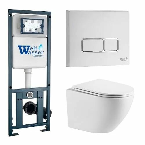 Комплект: Инсталляция Weltwasser Marberg 410 + кнопка MAR 410 SE GL-WT + унитаз Merzbach 043 GL-WT