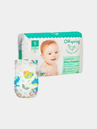 Offspring подгузники, S 3-6 кг, 48 шт, расцветка Карибы/Киви/Апельсины