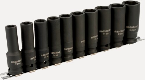 Изображение товара Набор головок ударных 1/2" 10-24 мм (10пр;6PT; L-78mm; планка) АвтоDело 39810