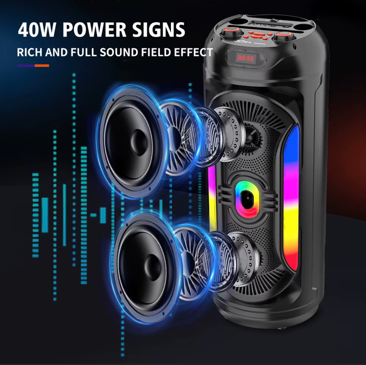 Колонка сверхмощной мощности, ZQS8260, 18000 Вт P.M.P.O, беспроводной усилитель звука!