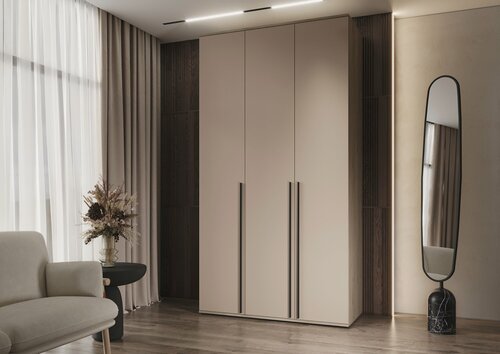 Изображение товара Шкаф МИФ "Норд", ЛДСП, 1200 x 223,6 x 51 см, трехстворчатый, кашемир/дуб крафт серый ( черные ручки)