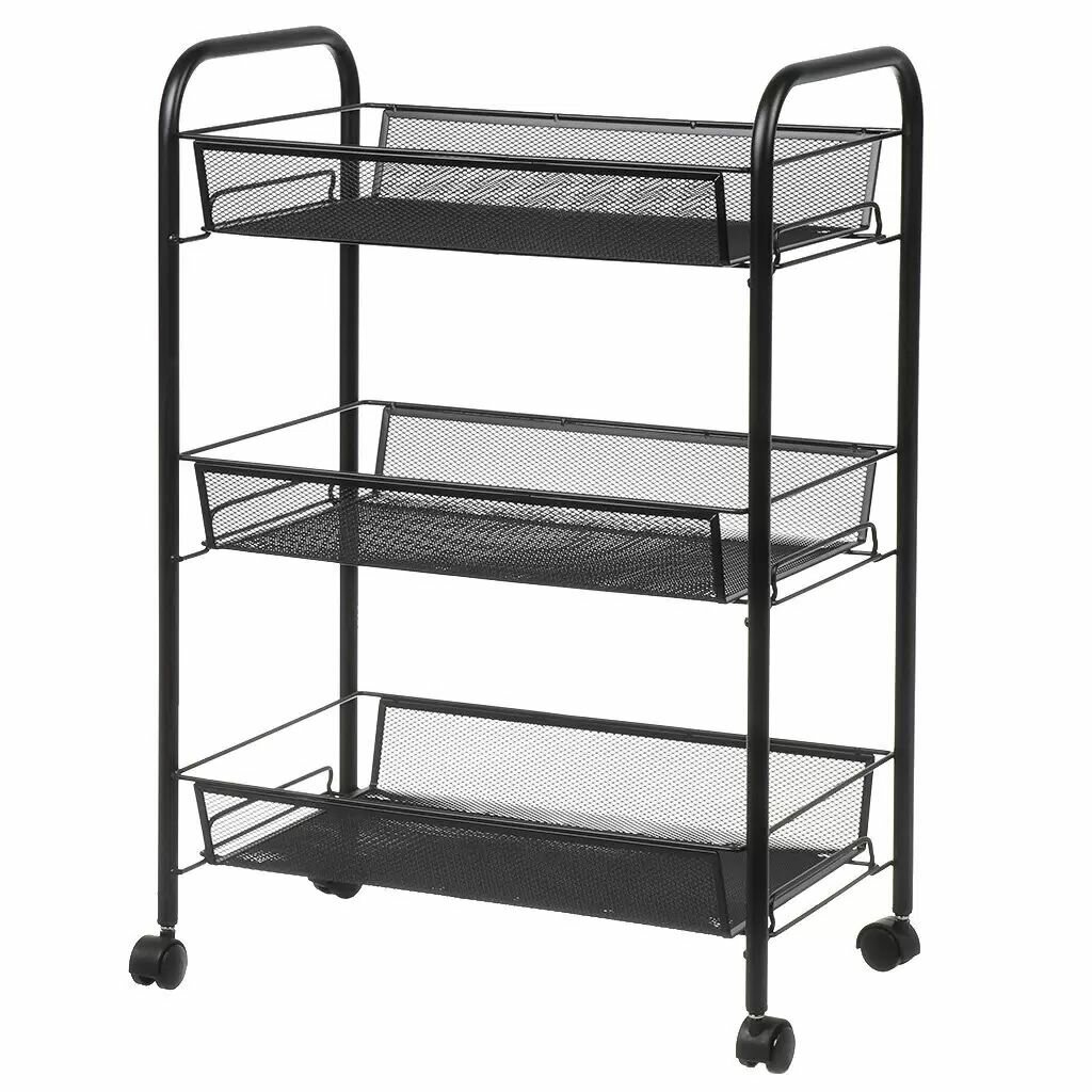 Этажерка КНР универсальная, сталь, 3 секции, 43,5х26х62,5 см, на колесах, с мелкосетчатыми корзинами, черная
