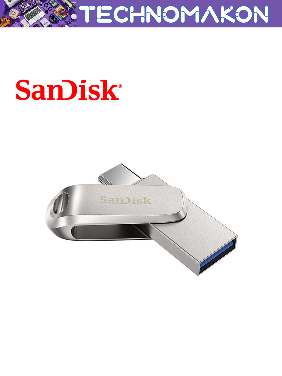 USB Flash накопитель Sandisk ultra 64GB Dual Drive Luxe, USB 3.2+Type C OTG — фото 1
