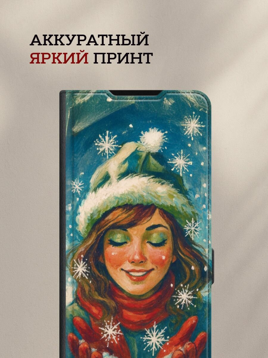 Чехол-книжка на Xiaomi Redmi Note 12 4G / Сяоми Редми Нот 12 4G с рисунком Зимняя красавица, черный — фото 1