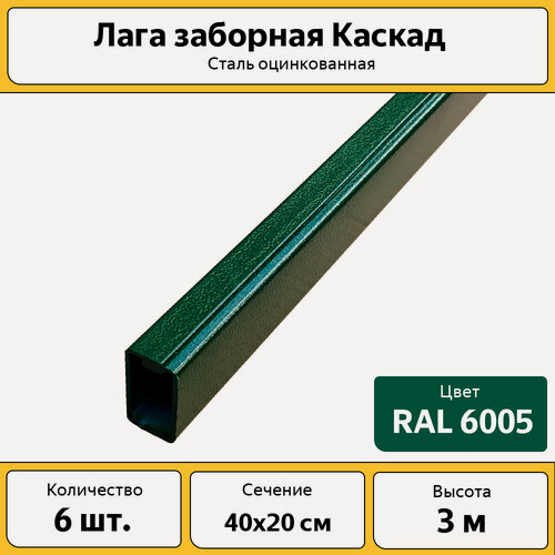 Изображение товара Лаги вальцованные Каскад зеленые (6 шт.) / 40х20 мм / 3 м RAL 6005