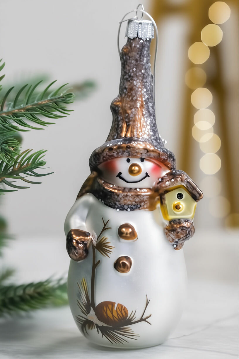 Стеклянная елочная игрушка Снеговичок - Лесничий, 16 см, Винтер Деко (Winter Deco) 4060463-wd