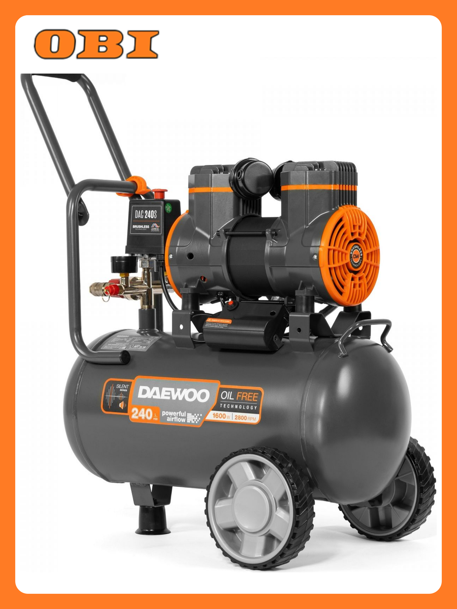 Безмасляный компрессор высокой производительности 1600ВТ 24Л