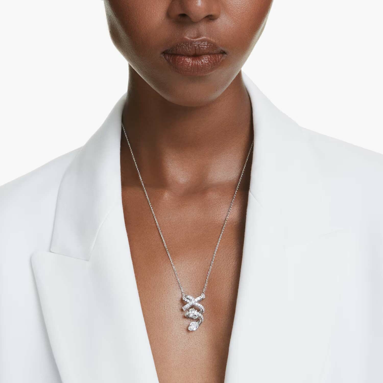 Колье SWAROVSKI, кристаллы Swarovski, длина 57 см, серебряный, бесцветный — фото 1