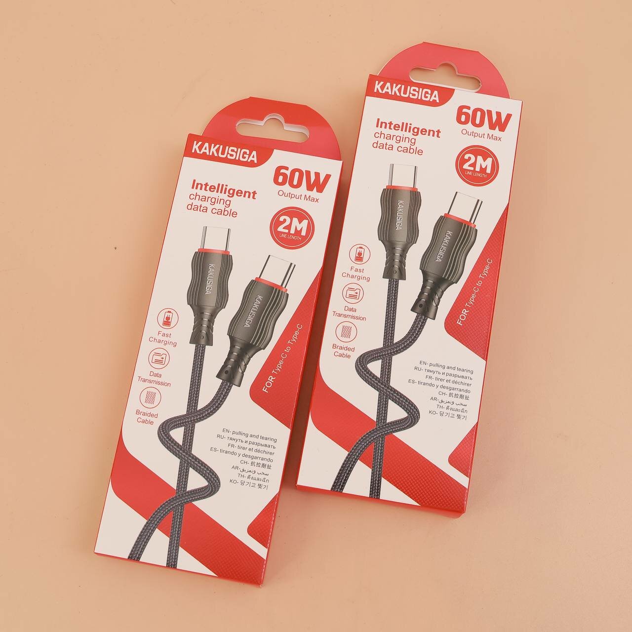 USB-кабель KAKUSIGA Type-C до Type-C 60W, длина 2 метра – идеальный выбор для быстрой зарядки и передачи данных