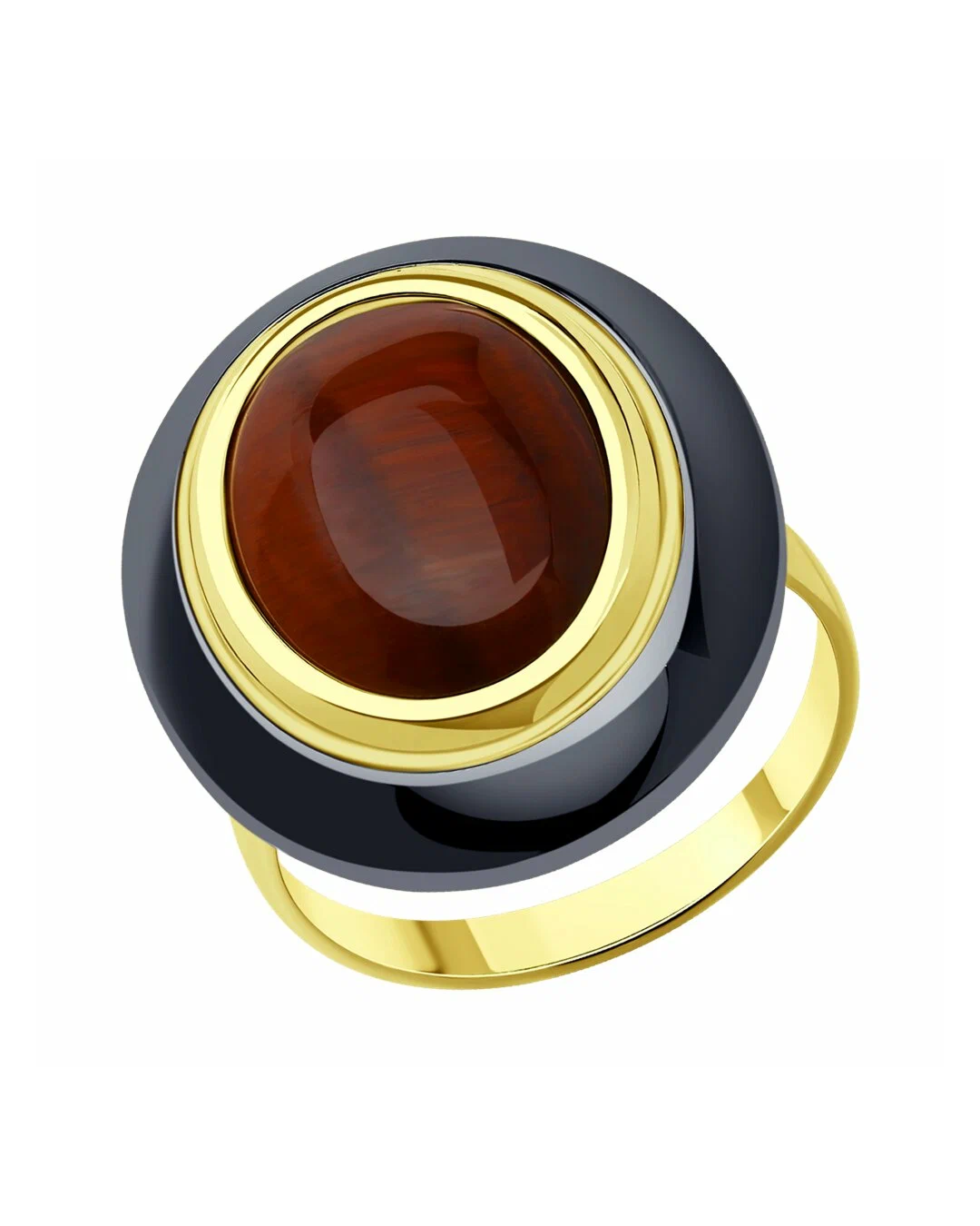 Перстень, серебро, 925 проба, золочение, тигровый глаз