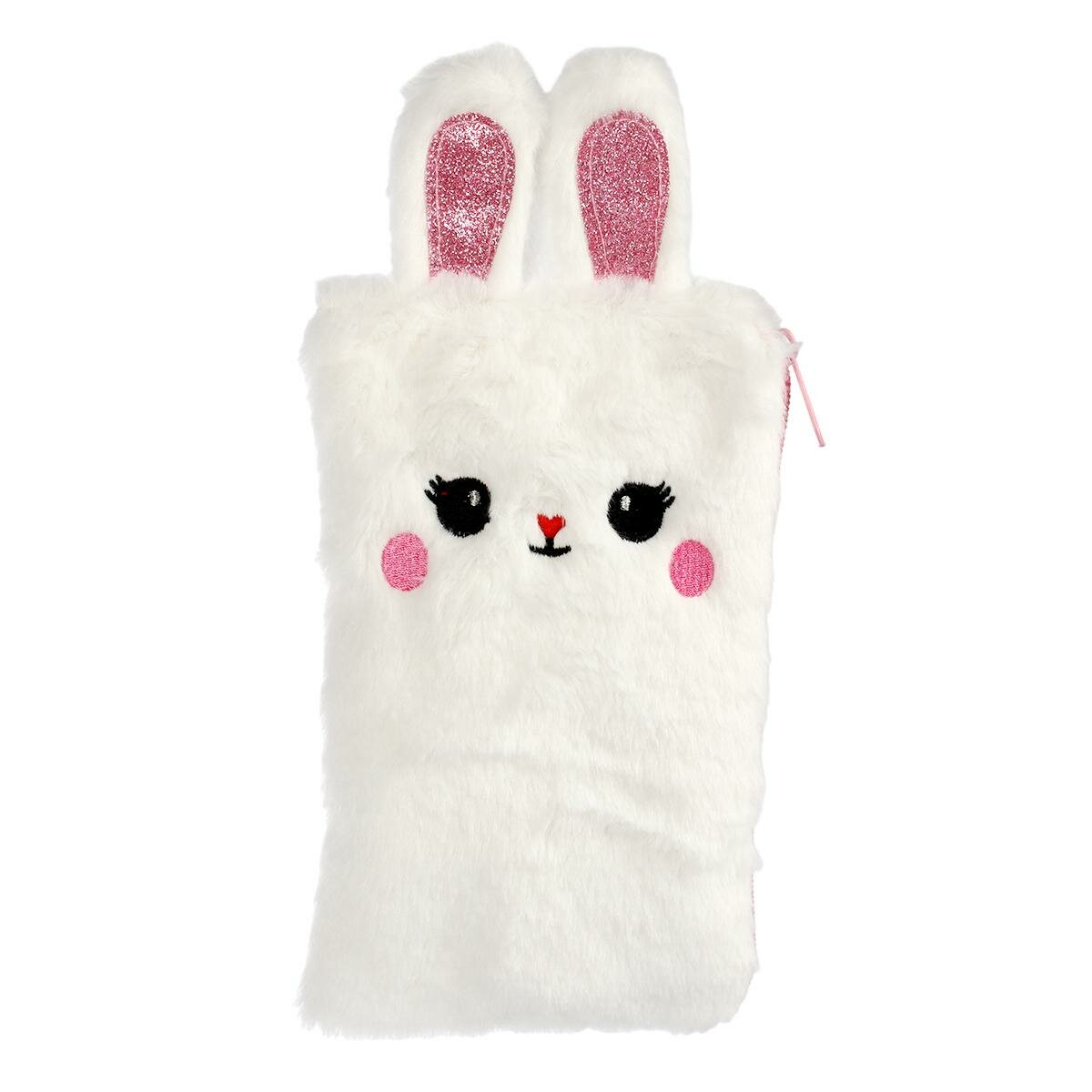 Пенал-косметичка меховая 'Зайчик' 22х14 см, мягкий, с блестящими ушками