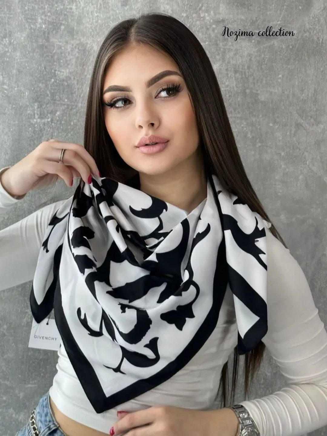 Платок  для девочек и женщин,90х90 см, белый — фото 1