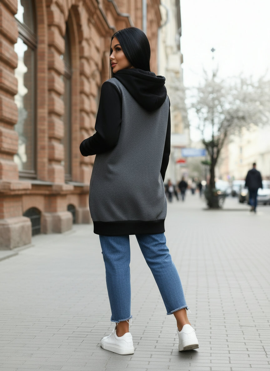 Толстовка спортивная UDEL, размер 46-48, , серый/черный — фото 1