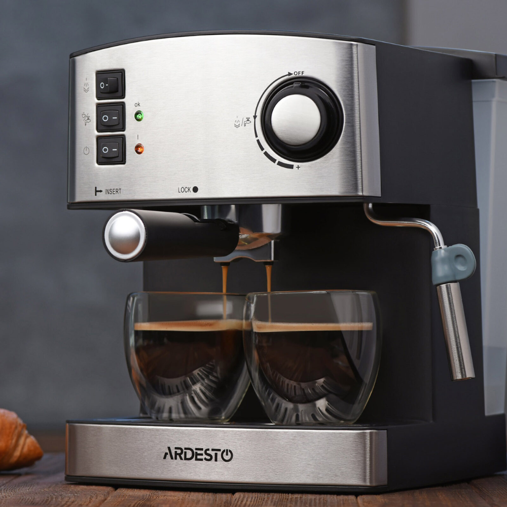 Кофеварка рожковая Ardesto YCM-E1600, эспрессо, нержавеющая сталь, матовая черная