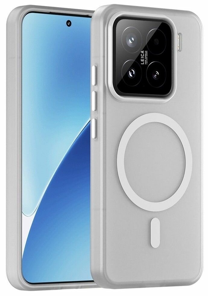 Чехол на Xiaomi 15 MagSafe силиконовый матовый полупрозрачный белый