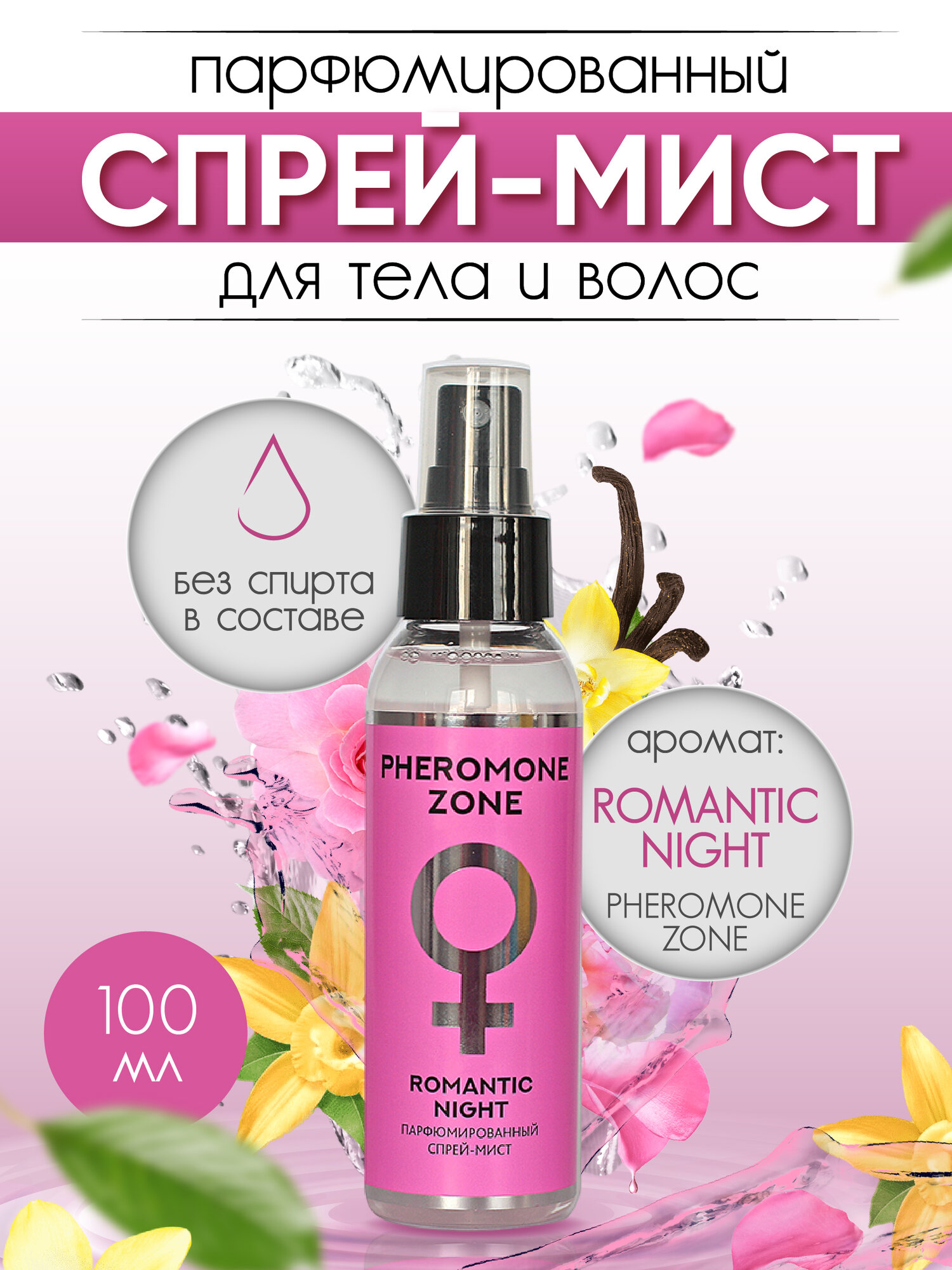 Спрей для тела Liv Delano PHEROMONE ZONE Мист парфюмированный Romantic night, 100 мл