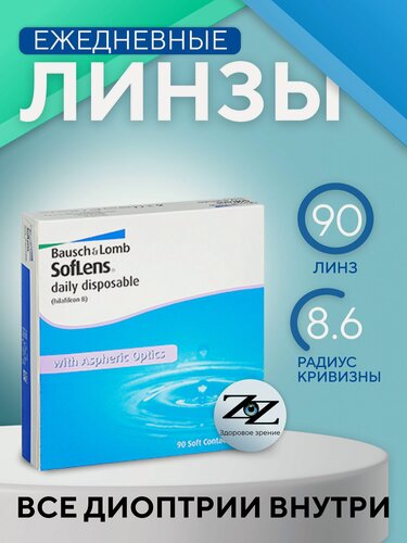 Изображение товара Линзы контактные однодневные Soflens Daily Disposable 90 шт -6.50 / 8.6 Bausch + Lomb