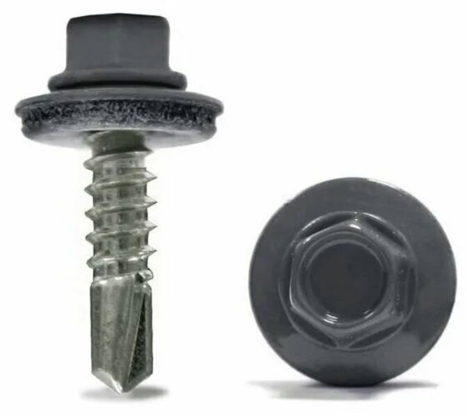 Саморез кровельный с EPDM шайбой цинк 48х19 RAL 7024 (графитовый серый/50 штук)