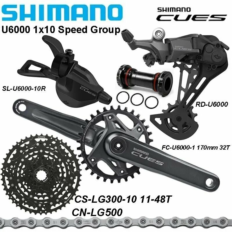 Shimano Cues U6000 группа скоростей 1x10 переключение SL-R/RD (Без окном) кассета CS-LG300 11-48T цепь CN-LG500 124L шатуны 170MM-32T с кареткой MT501 (набор из 6 шт.)