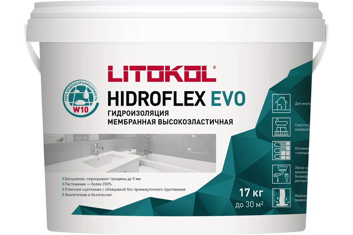 Гидроизоляция Litokol Hidroflex, 17 кг, цвет аквамарин, пластиковое ведро