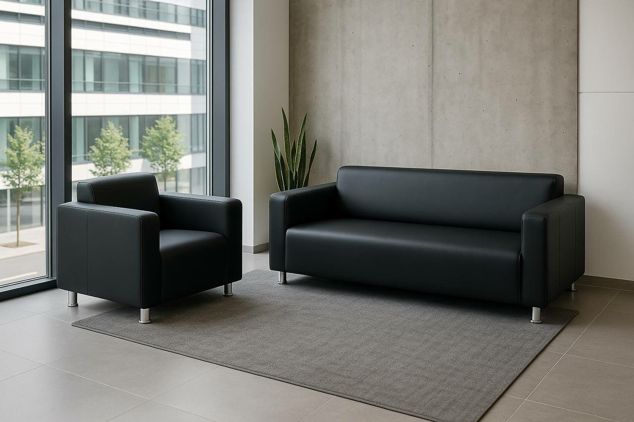 Диван для офиса Moleco "Томи" 180 x 78 x 75, 3 места, черный, экокожа