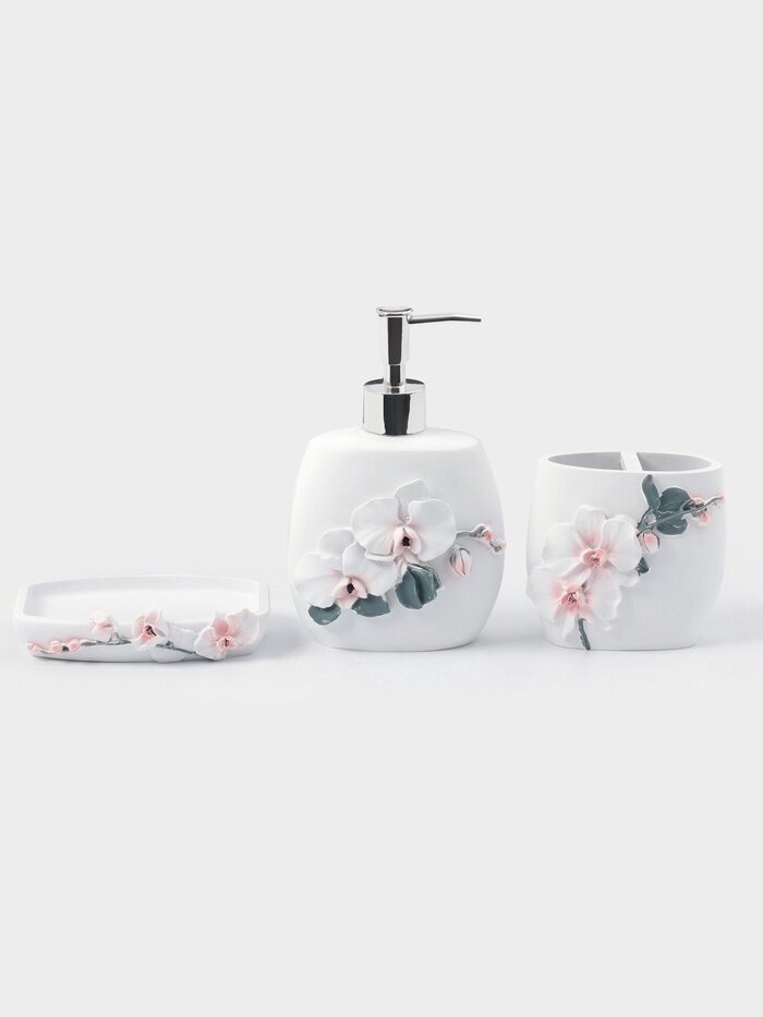 Аксессуары для ванной «Орхидея» 3 предмета дозатор 580 мл мыльница стакан