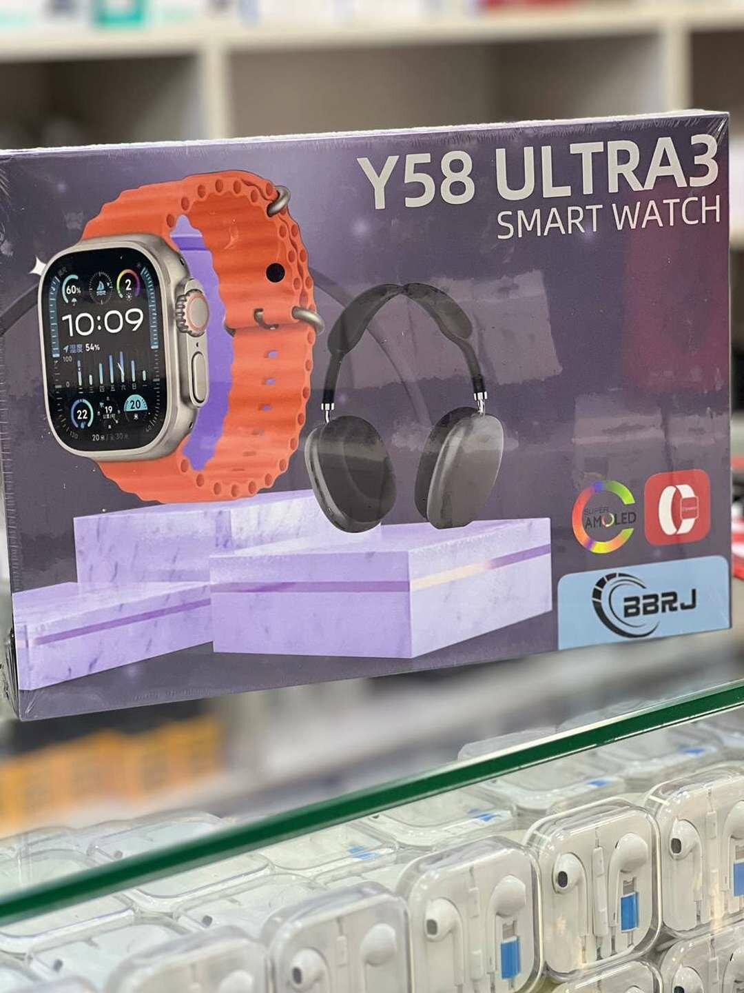 Умные смарт-часы Y58, с накладными наушниками, силиконовым ремешком.