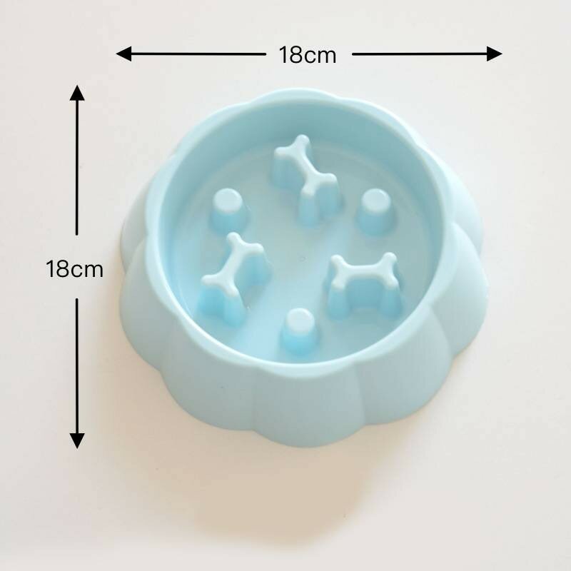 Pet slow anti choke food bowl for small dogs and cats with non slip base light blue