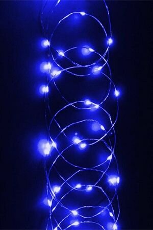 Гирлянда капельки 20 синих mini-LED серебристая проволока 1.9+0.3 м батарейки SNOWHOUSE LDM020B-BO
