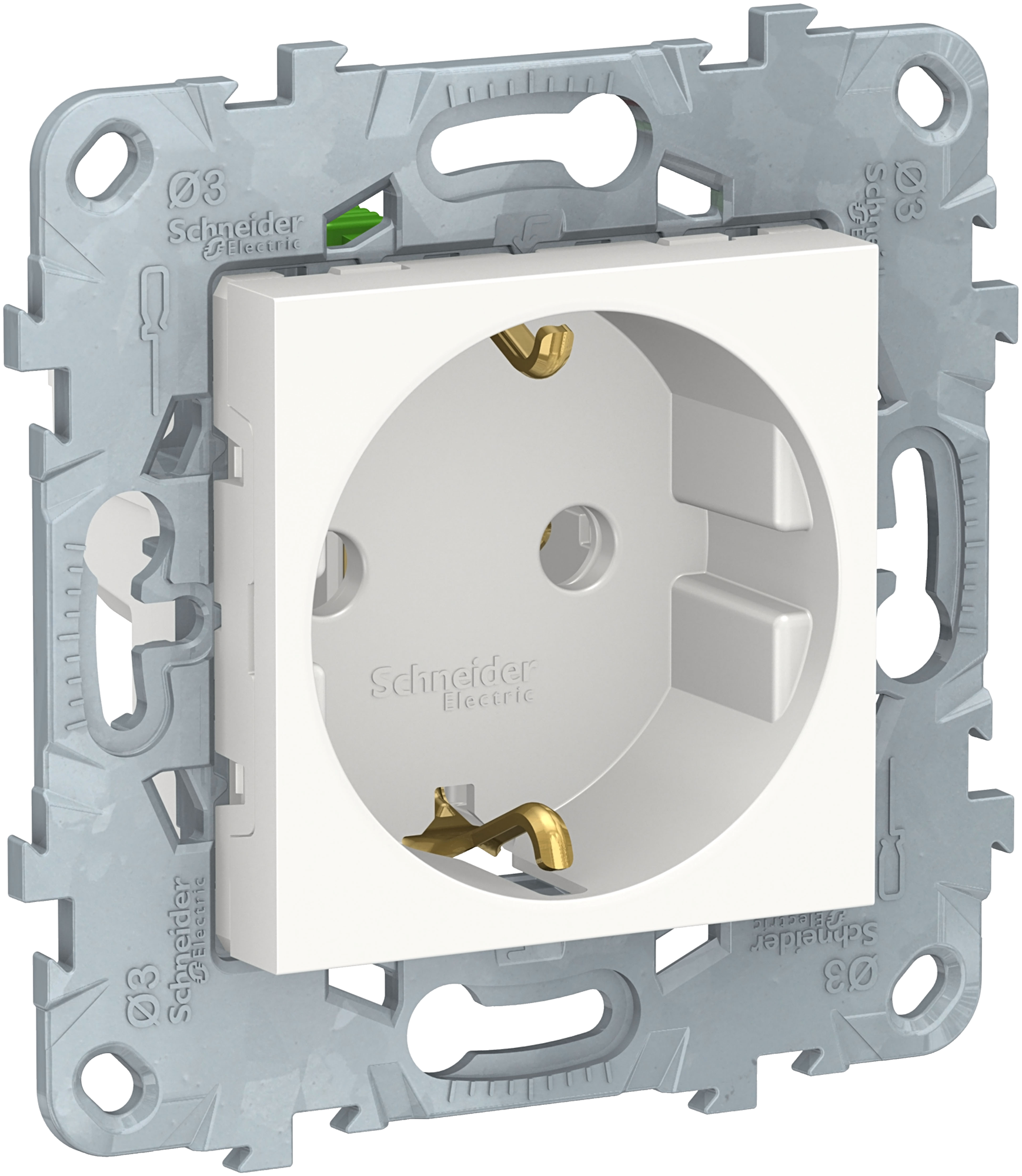 Розетка с заземлением без шторок с быстрозажимными клеммами SE Unica NEW белый NU505618