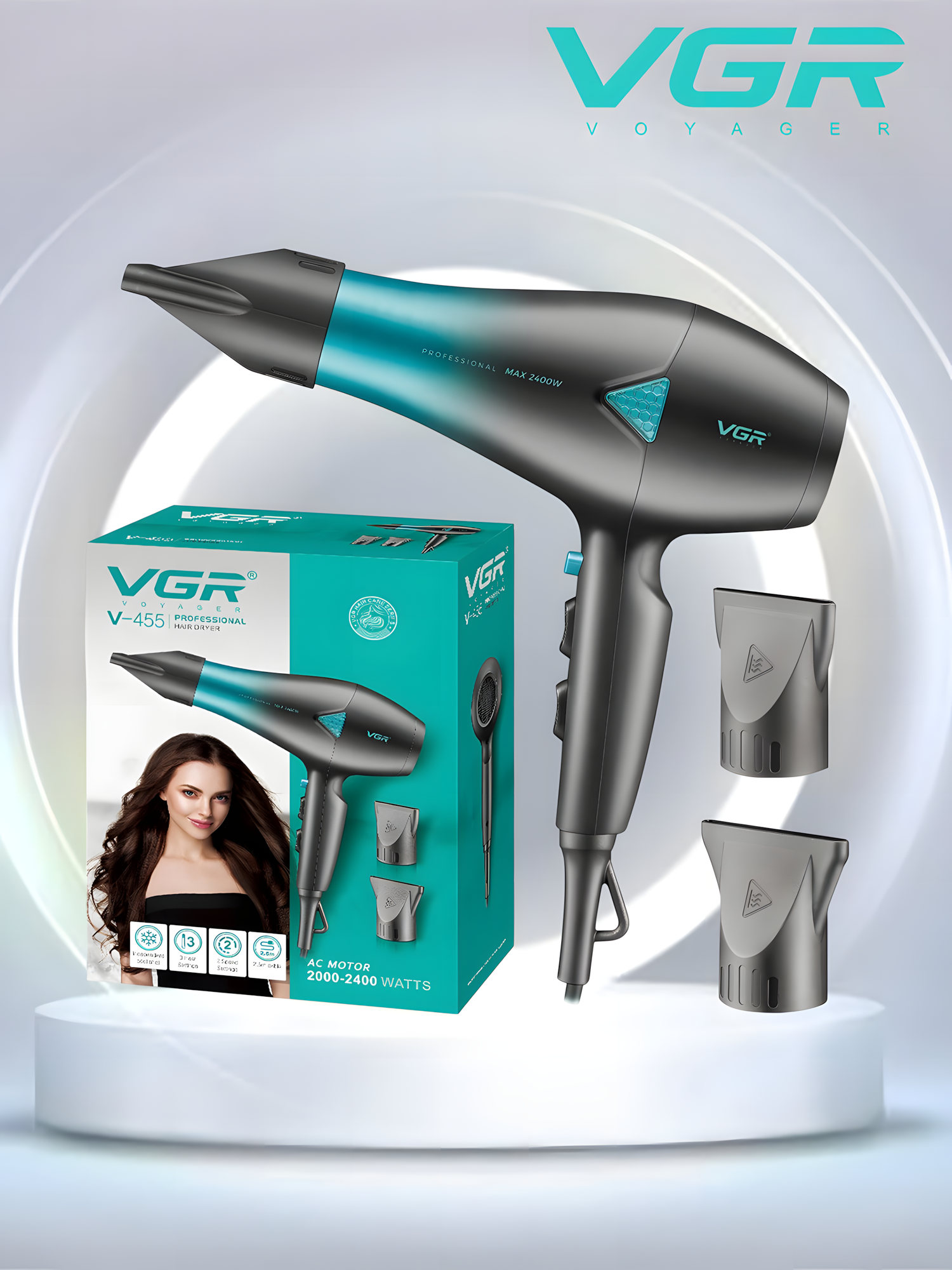 Фен VGR V-455, профессиональный, 2 скорости, 3 температурных режима