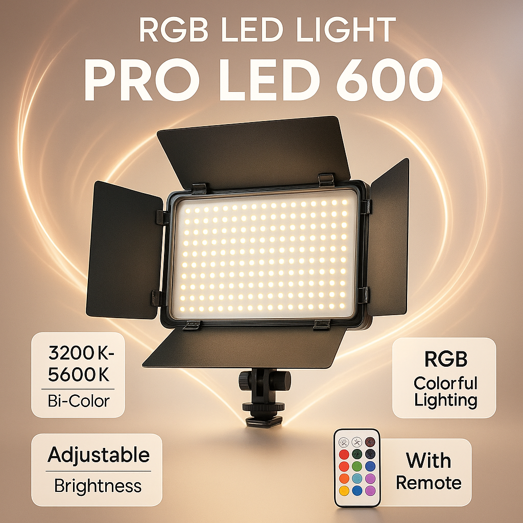 Светодиодная лампа LED 600 Black Camera Lamp / Яркий светодиодный свет для студий