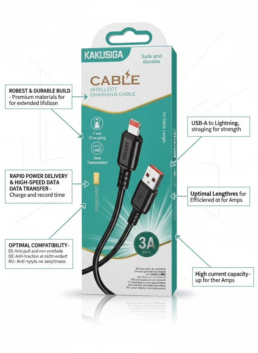 Кабель Kakusiga, Lightning, CAT8, огнестойкий, для быстрой зарядки, 1 м — фото 1