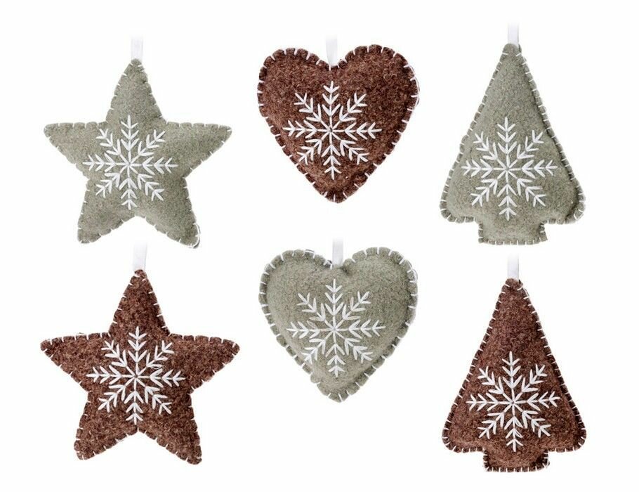 Набор елочных игрушек пунти текстиль серый и коричневый 10 см 6 шт. Wavy Year