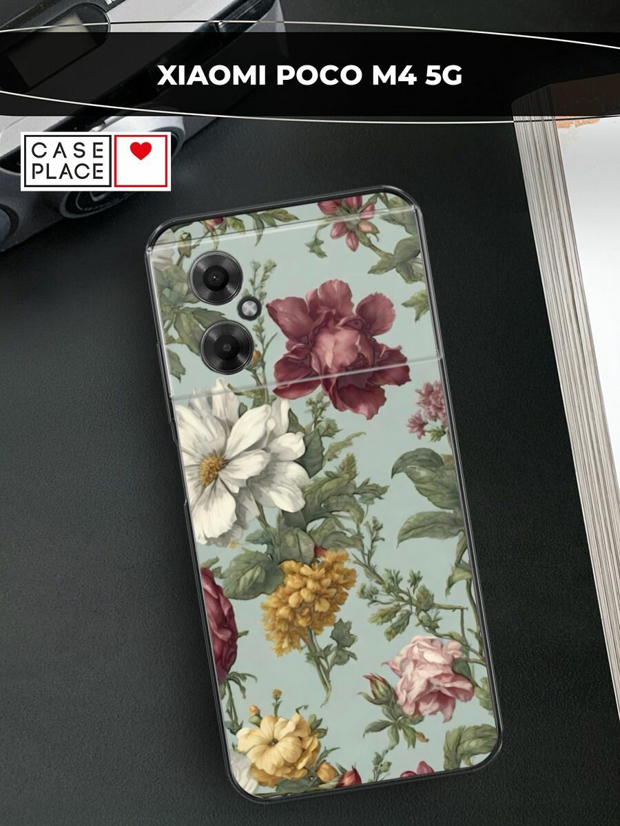 Чехол на Xiaomi Poco M4 5G / Сяоми Поко M4 5G с принтом Акварельные красные цветы