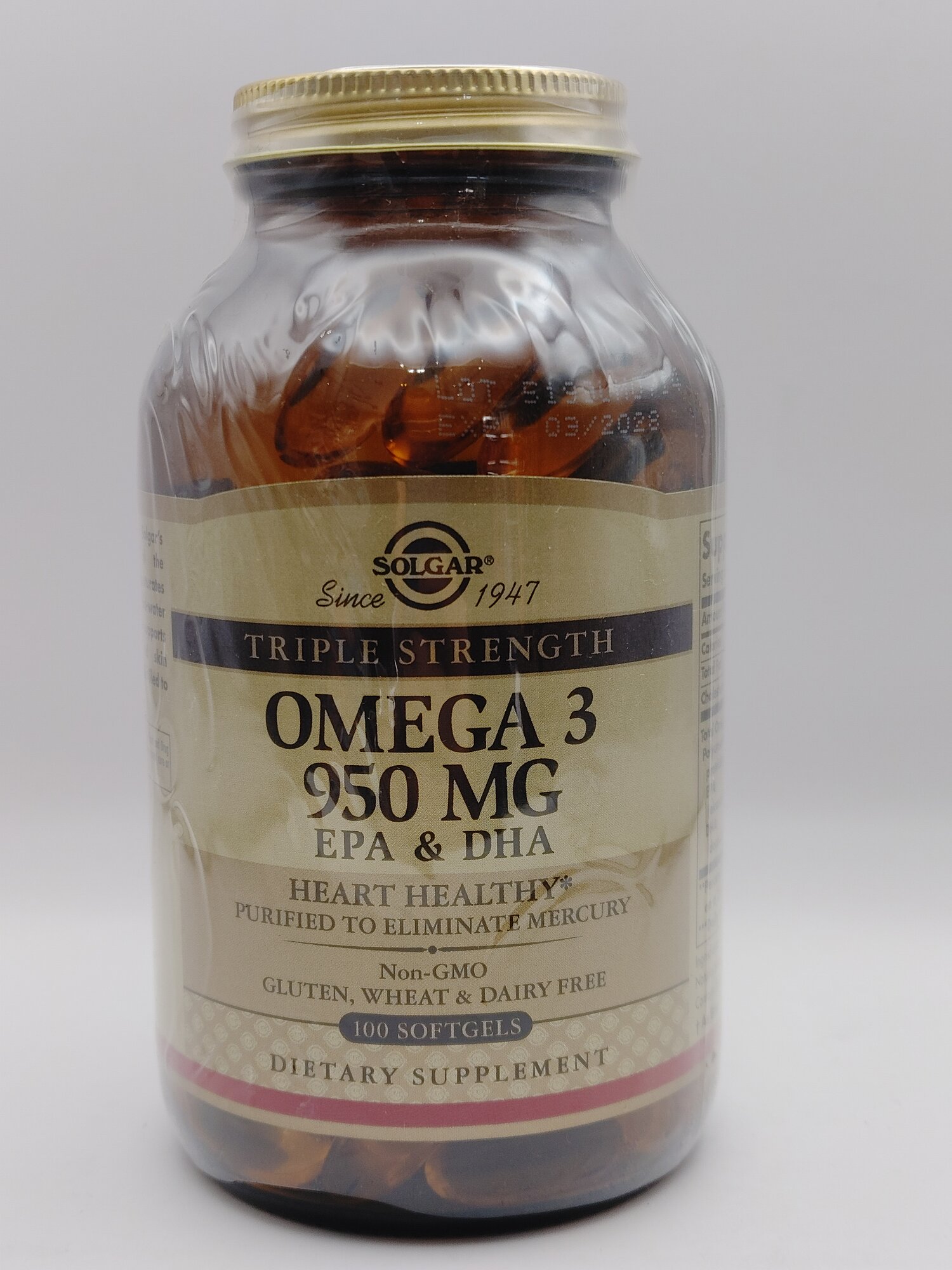 Капсулы Solgar "Омега-3 ", 100 штук, 950 мг, для здоровья сердца — фото 1