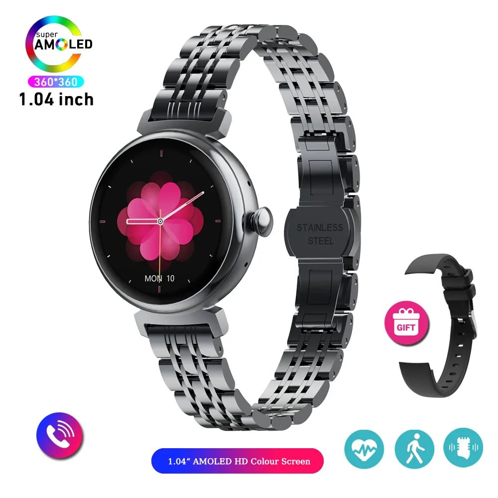Умные часы AMOLED 1.04" Black Steel Belt