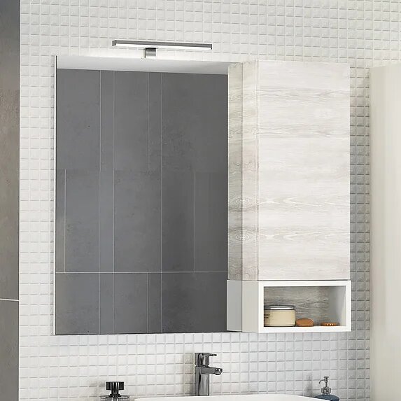 Зеркало Comforty Прага 90 с полкой со шкафчиком 88 см белое в скандинавском стиле