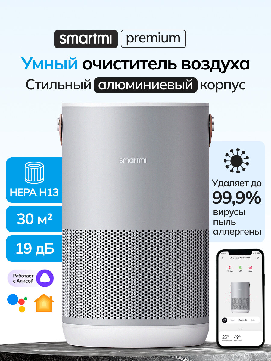 Очиститель воздуха Smartmi Air Purifier P1, с Алисой, HEPA, светло-серый