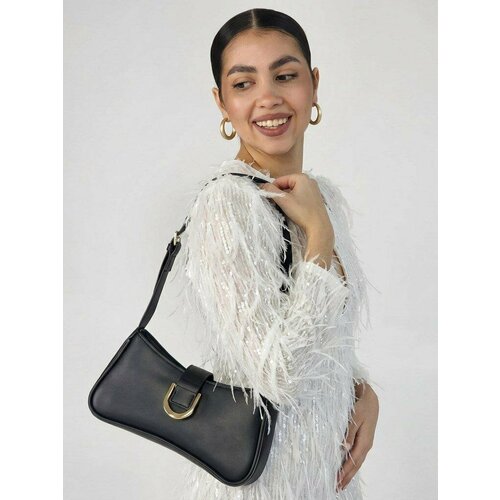 Сумка багет Evangelina May, фактура гладкая, черный