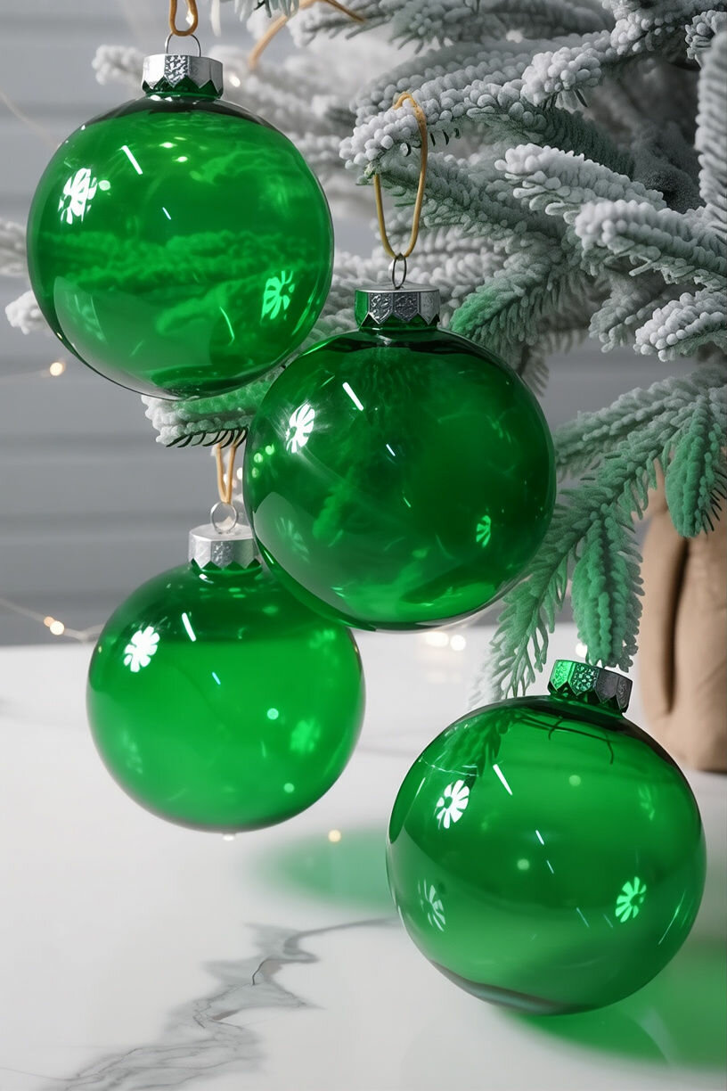 Набор ёлочных ПЭТ шаров сила волшебных пузырьков, пластик, зеленый, 10 см, упаковка 4 шт, Winter Deco 2000110