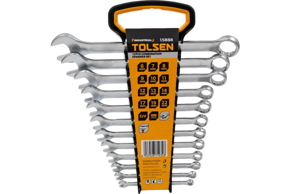 Набор комбинированных ключей Tolsen 15888, хромованадиевая сталь, 6-22мм, 12 штук