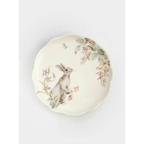 Тарелка обеденная 25 см керамика белая Кролик с цветами Flower Rabbit 1635₽
