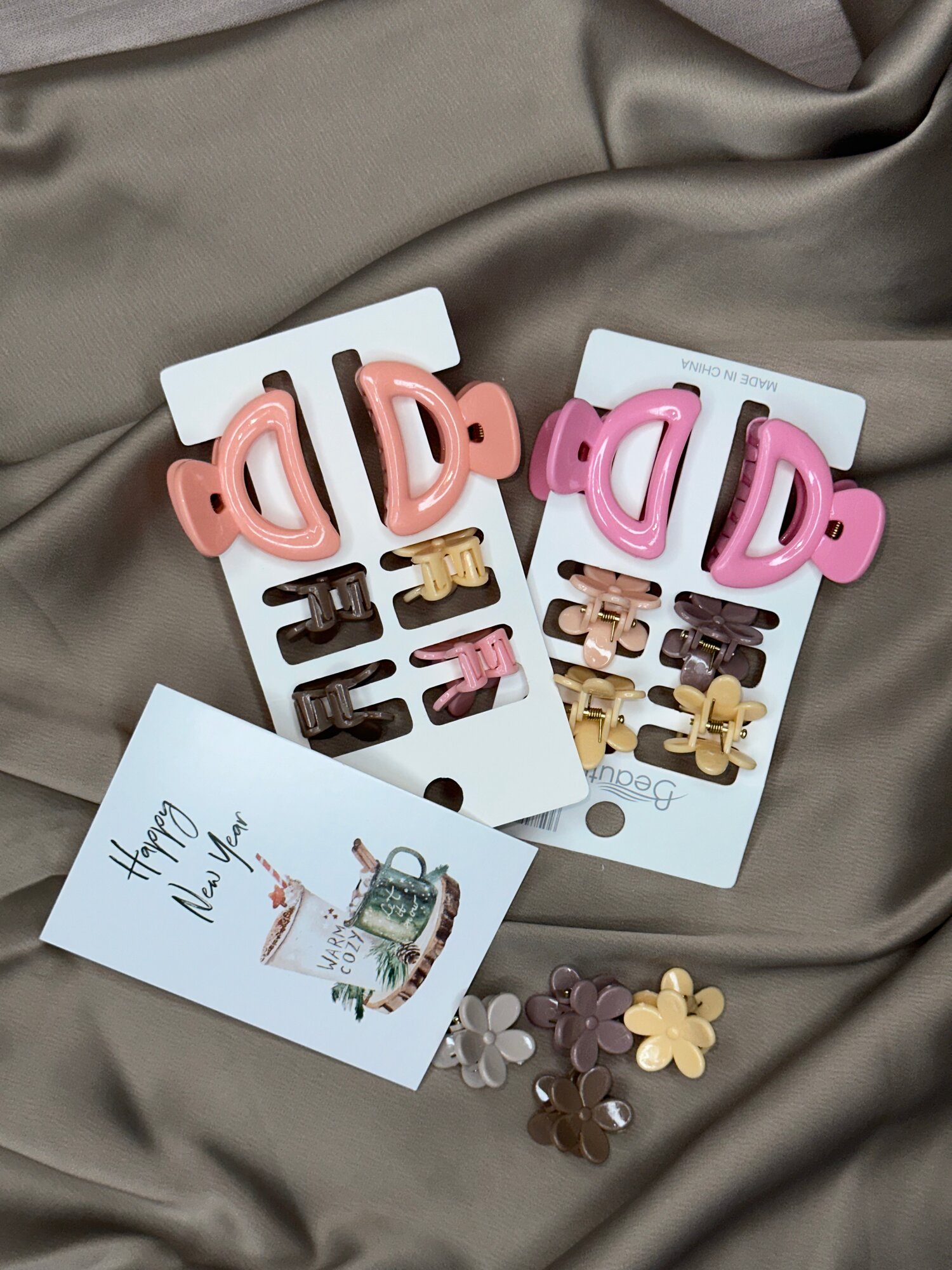 Набор заколок для волос мини луна , 6 в 1, влагоустойчивые, ; Пудровый, зажим крабик