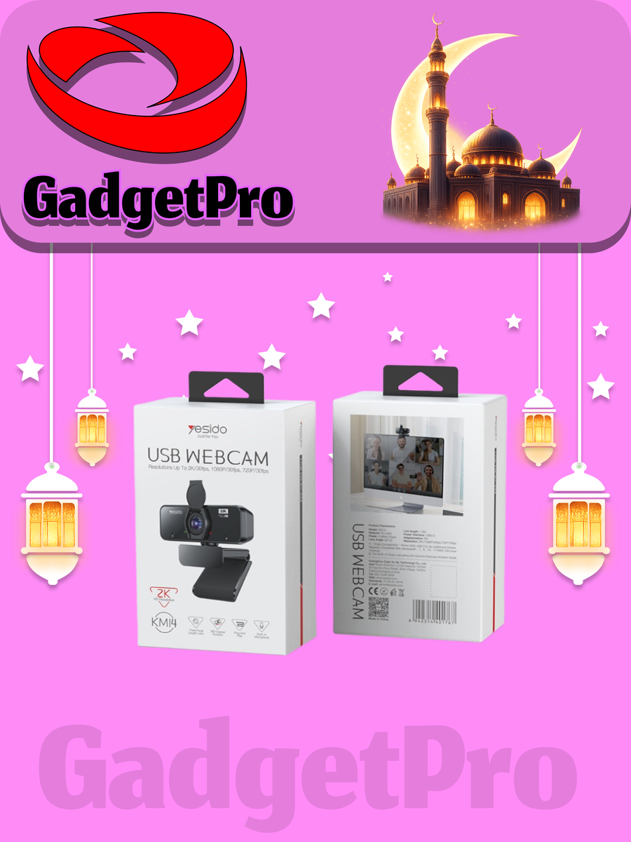 Веб-камера Yesido KM14, 2K 4.0 МП, автофокус, микрофон, USB 2.0, 1.5 м, PC+ABS, 92° угол