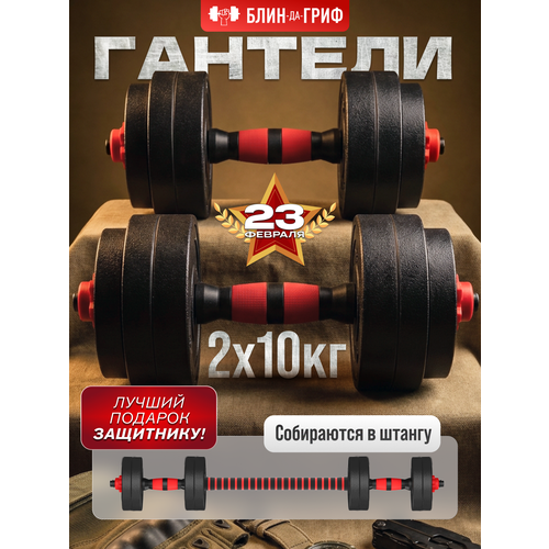 Гантели разборные Атлант 10 кг 2 шт + штанга, общий вес набора 20 кг