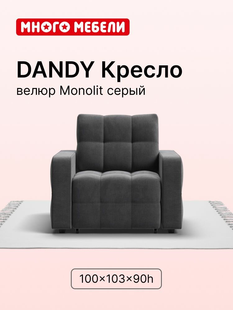 Кресло-кровать Dandy, механизм выкатной, велюр Monolit серый, 100х103х90 см