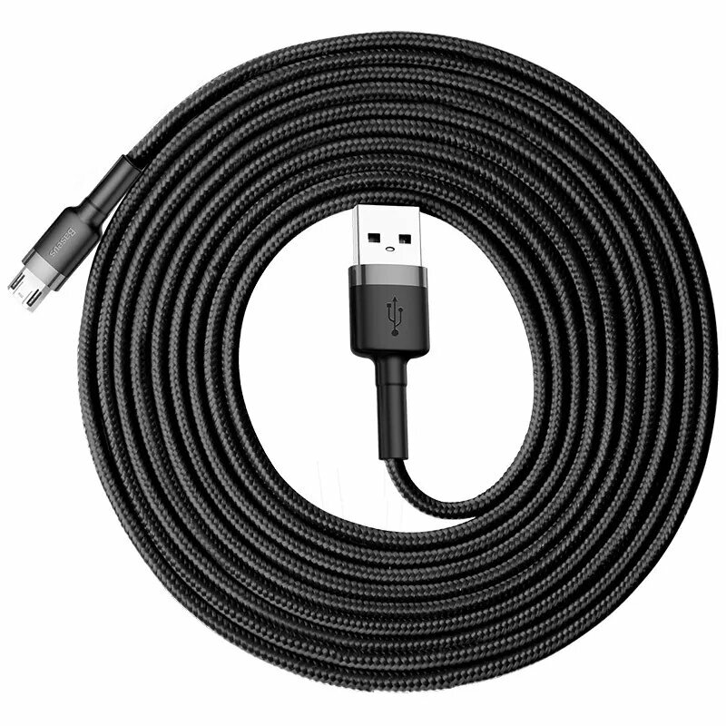 Кабель для зарядки Baseus Cafule USB-A - Micro USB, 3 м, черно-серый, 2 A — фото 1